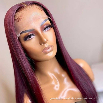 Cheap Wholesale Yeswigs 99J 27 30 Red Colored Raw Malasyia Virgin Human Hair Hd Full Lace Front Wig Human Hair For Black Women